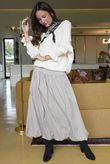 Paloma Bubble Hem Midi Skirt Stone